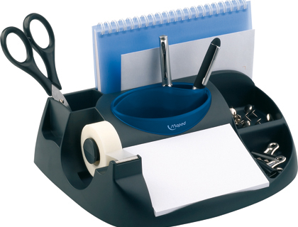 ORGANISEUR MAPED MAXI OFFICE 2 COMPARTIMENTS BLOC NOTES PORTE LETTRES POT CRAYONS RGLES CISEAUX RUBAN ADHSIF NOIR/BLEU