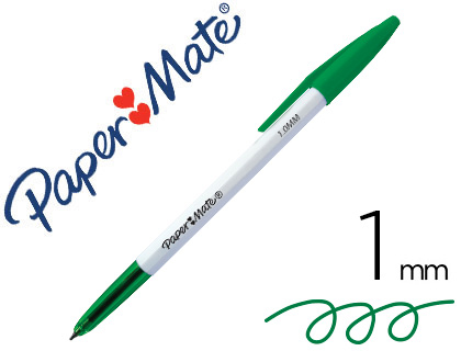 STYLO-BILLE PAPER MATE 045 CORPS HEXAGONAL CAPUCHON VERT POINTE CARBURE SOLIDE 1MM     ENCRE VERTE
