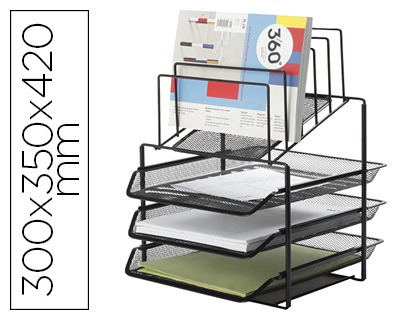 CORBEILLE  COURRIER Q-CONNECT MAILLE MTALLIQUE 3 CORBEILLES 5 TRIEURS  ENVELOPPES 300X350X420MM NOIR 3 UNITS