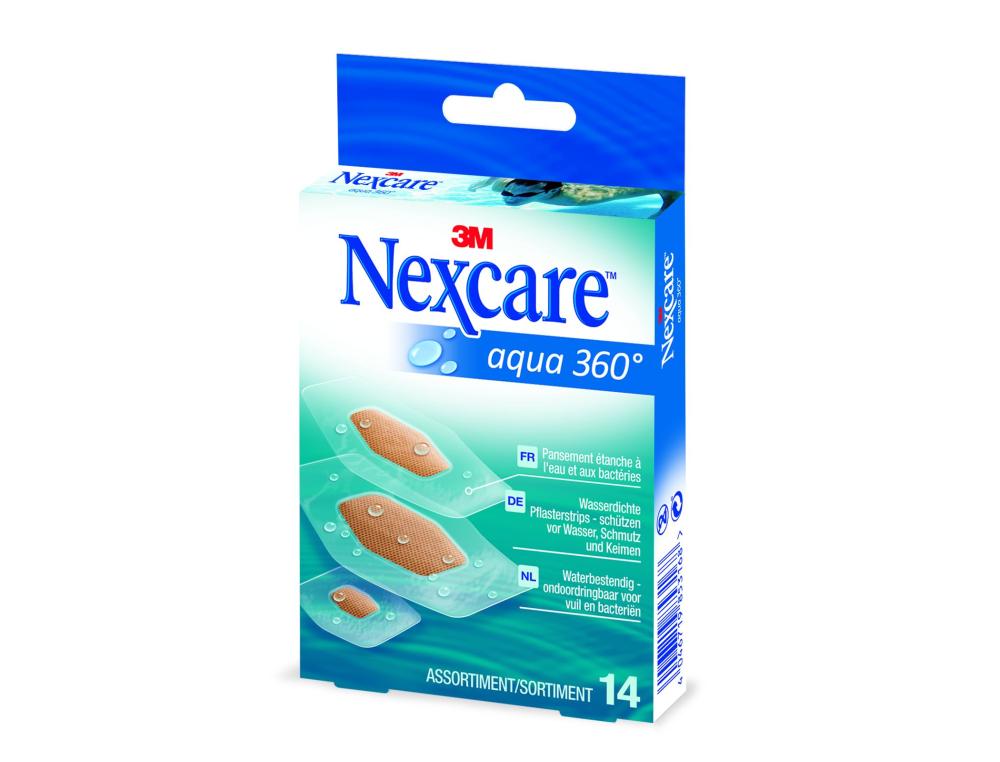 PANSEMENT AQUA 360 DEGRES B/14BOTE DE 14 PANSEMENTS NEXCARE AQUA 360 ASSORTIMENT 3M